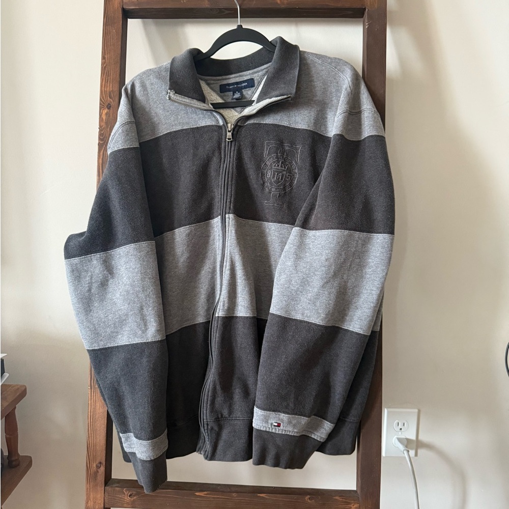 Tommy Hilfiger Gray and Black Zip Up Sweater